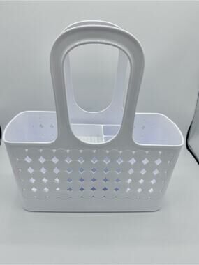 White Plastic Organizer Tote with Circular Cutouts (B3)